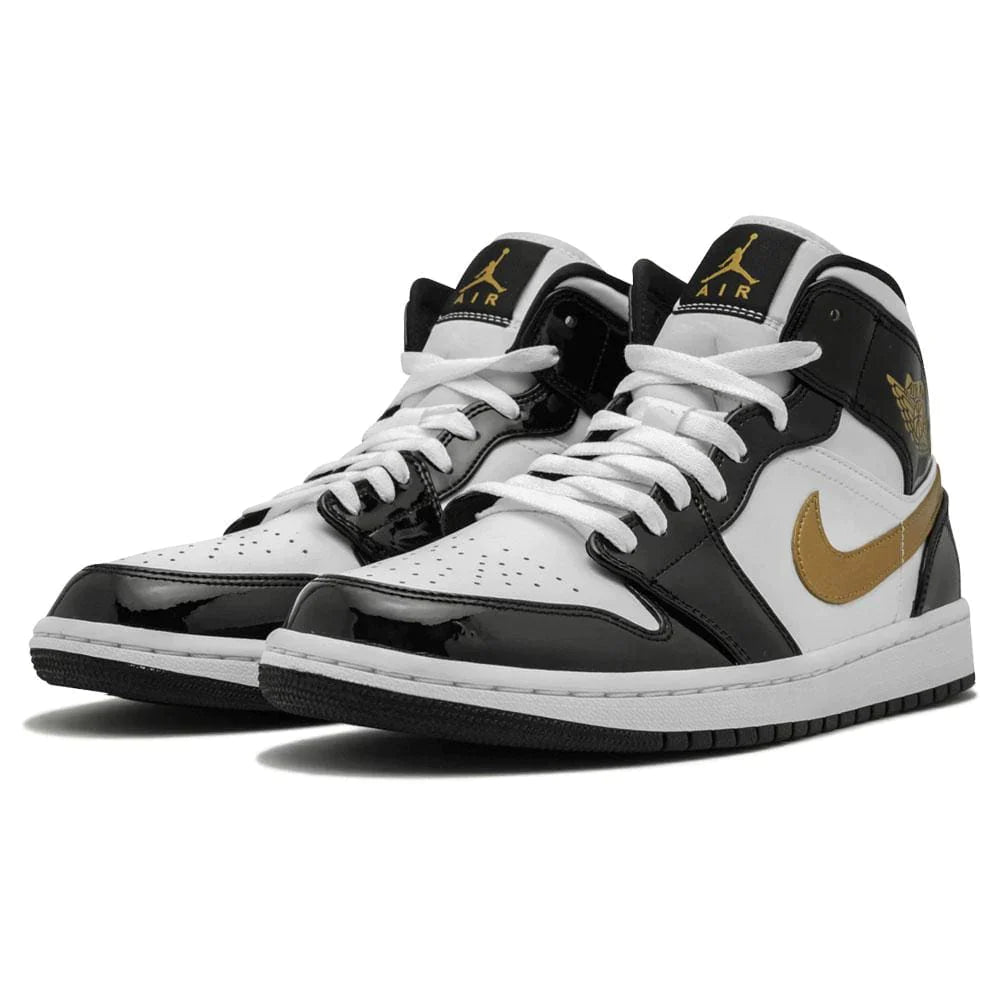 Air Jordan 1 Mid Patent Black Gold SneakCenter