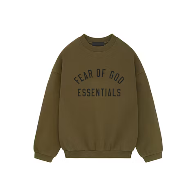 Fear of God Essentials Fleece Crewneck Olive - SneakCenter