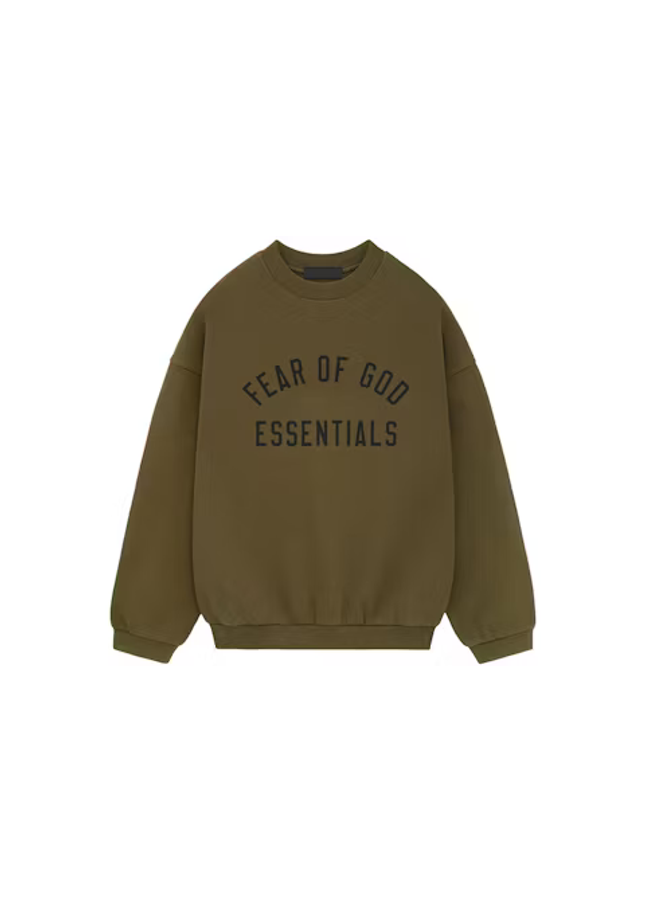 Fear of God Essentials Fleece Crewneck Olive - SneakCenter