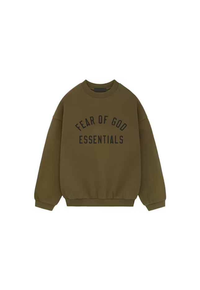 Fear of God Essentials Fleece Crewneck Olive - SneakCenter