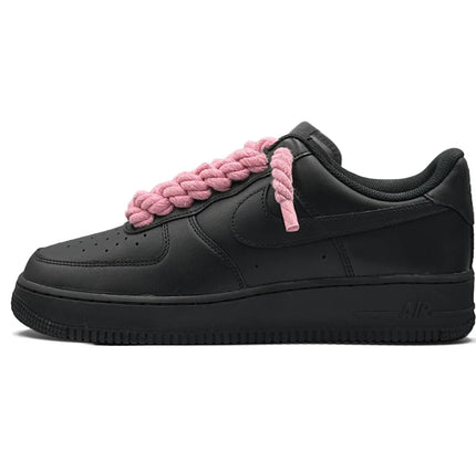 Nike Air Force 1 Low 07 Black Pink Rope Laces - SneakCenter