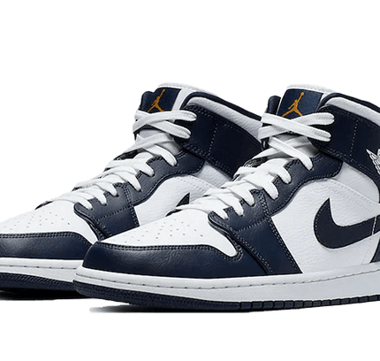 Air Jordan 1 Mid White Metallic Gold Obsidian - SneakCenter