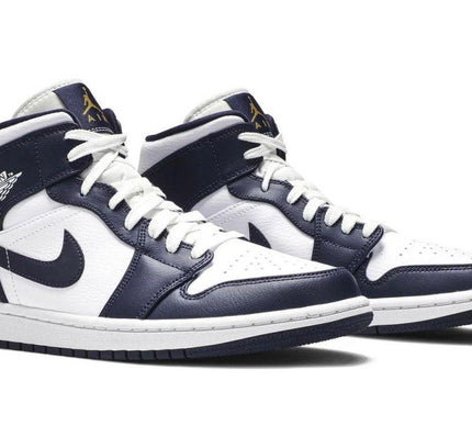 Air Jordan 1 Mid White Metallic Gold Obsidian - SneakCenter